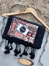 Black Handloom Cotton Saree With Black Print Blouse